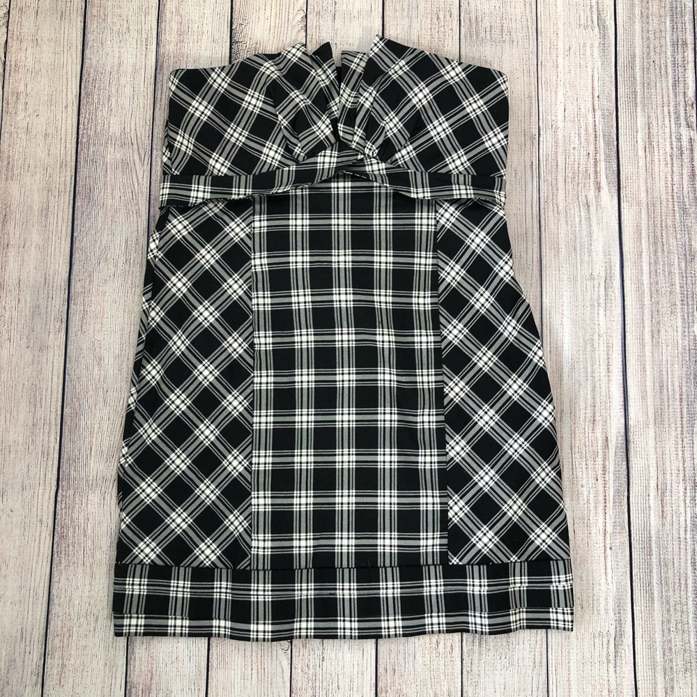 Strapless Plaid Dress with Origami Neckline